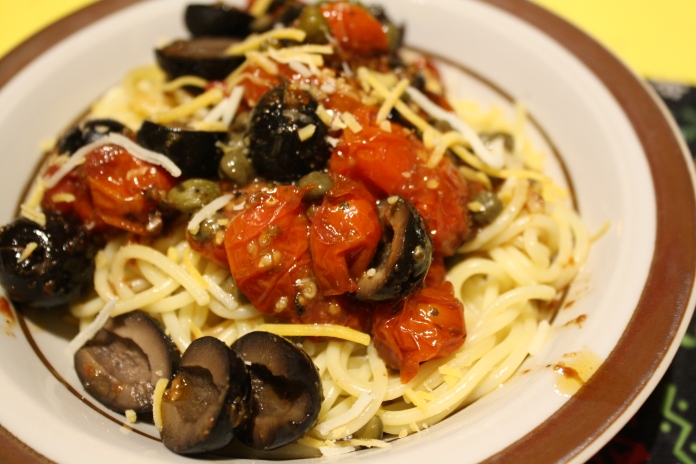 Roasted Cherry Tomato Pasta with Kalamata Olives and Capers